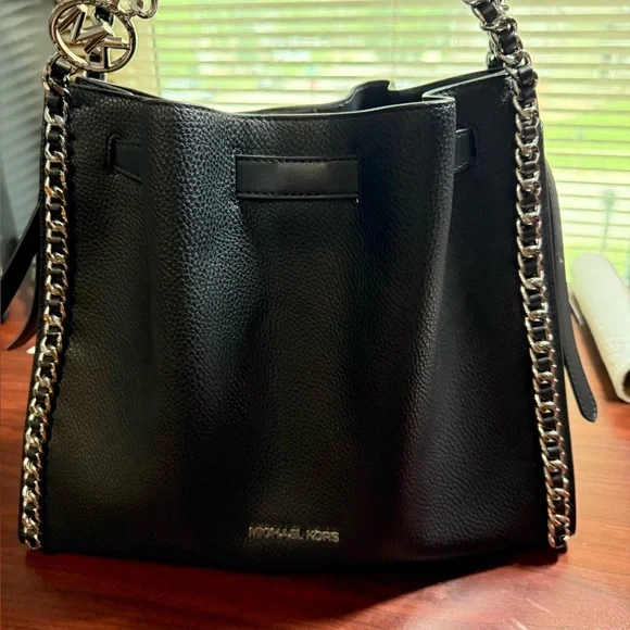 Michael Kors Black Leather Chain Tote Bag - Picture 1 of 16
